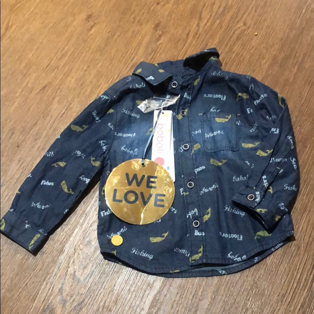 NWT. Boboli boy jean look shirt 12m